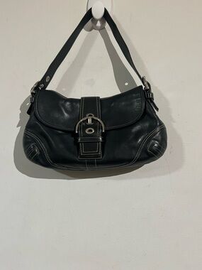 Coach SoHo Black Leather Shoulder Bag with Buckle Detail